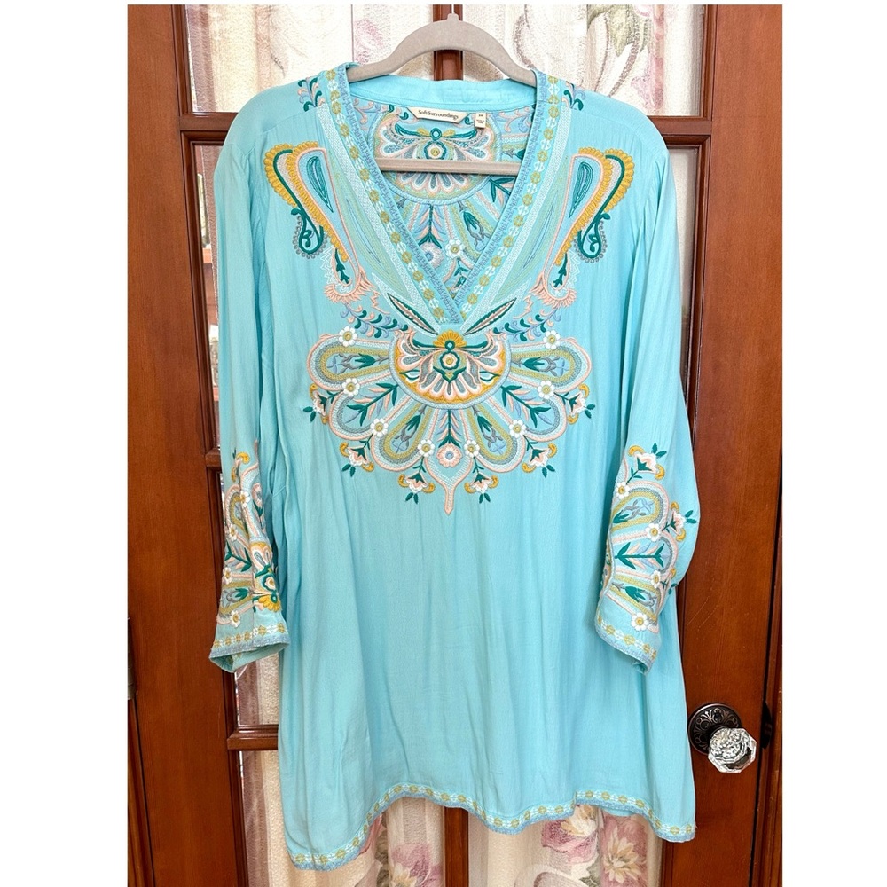 Soft Surroundings Aqua Embroidered Tunic